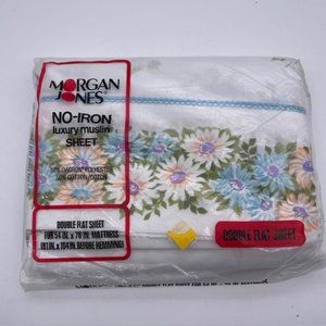 Vintage Morgan Jones Flower Floral Maytime Double Flat Sheet Blue Muslin USA